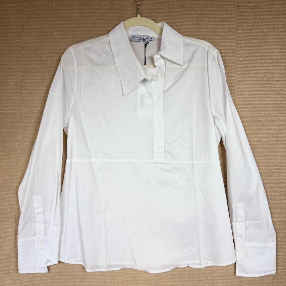 Harshman Nikki Shirt White Cotton Button Down Blouse Size M NEW